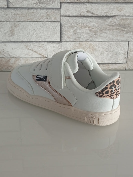 Baskets Moderne Blanche Or et Léopard